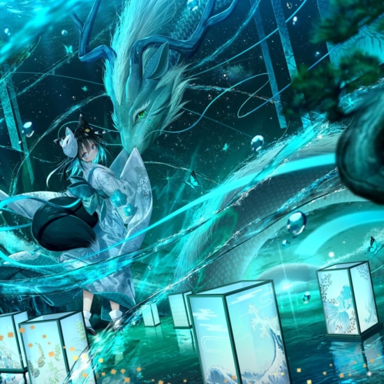 夜ノみつきの絵画作品　タイトルは、翡水-流-